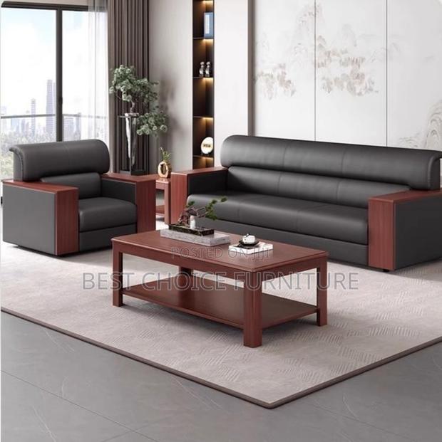 Office Sofa Sets; Premium 5-Seater Black Leather Office Couch - thumbnail 4