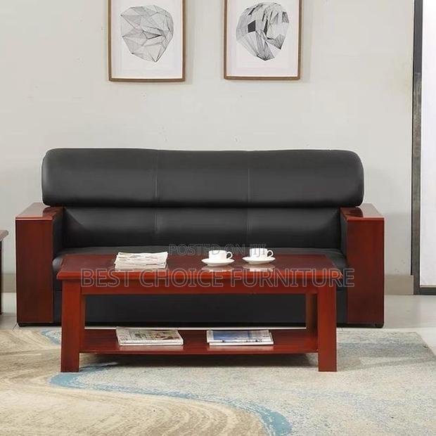Office Sofa Sets; Premium 5-Seater Black Leather Office Couch - thumbnail 5
