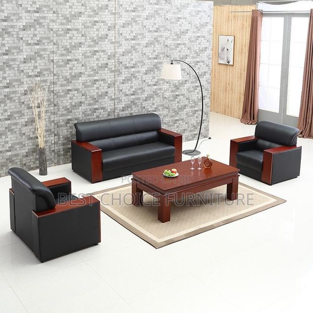 Office Sofa Sets; Premium 5-Seater Black Leather Office Couch - thumbnail 11