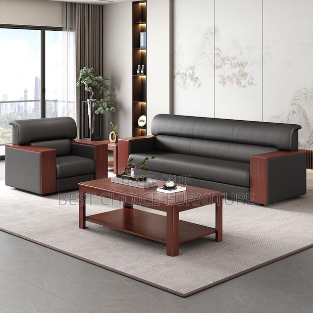 Office Sofa Sets; Premium 5-Seater Black Leather Office Couch - thumbnail 12