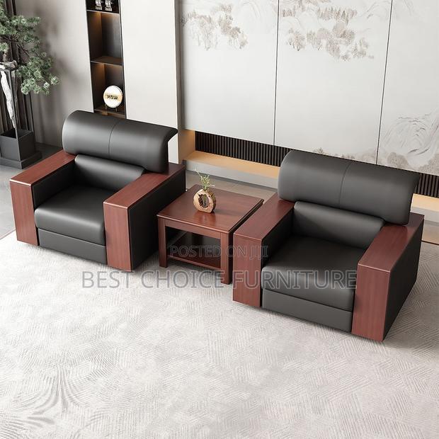 Office Sofa Sets; Premium 5-Seater Black Leather Office Couch - thumbnail 13