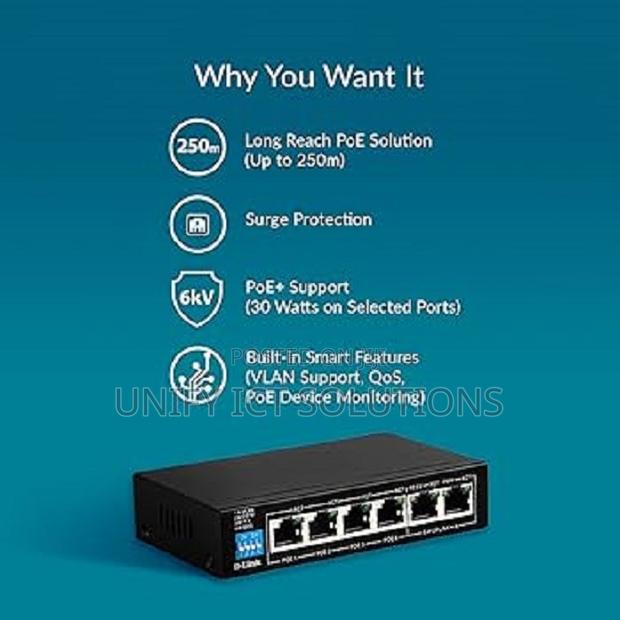 D-Link 250m 6-Port 1000mbps Switch With 4 Poe Ports and 2 Uplink Ports