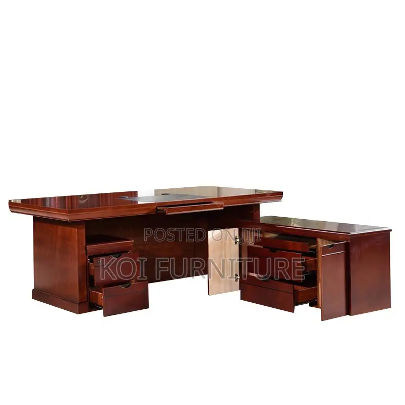 Office Desk; 1400mm Executive L Shaped Mahogany Desk