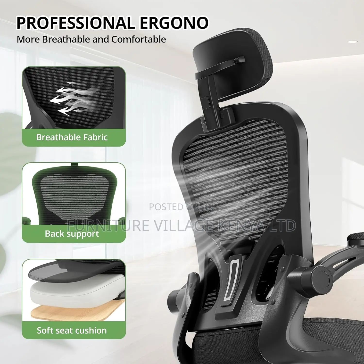 Desk Chairs: High-back Orthopedic Office Seat