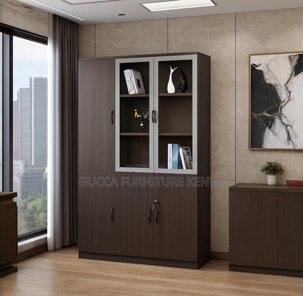 3-door's Wooden Office Filling Cabinet-glass Front