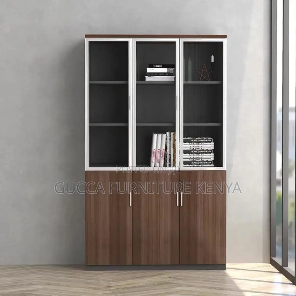 3-door's Wooden Office Filling Cabinet-glass Front