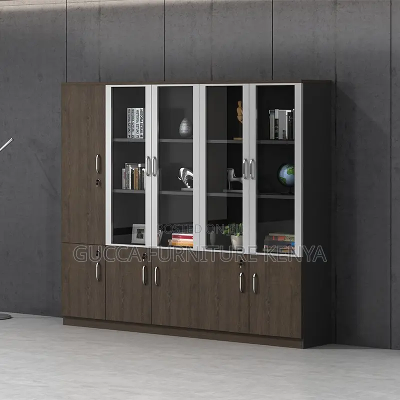 3-door's Wooden Office Filling Cabinet-glass Front
