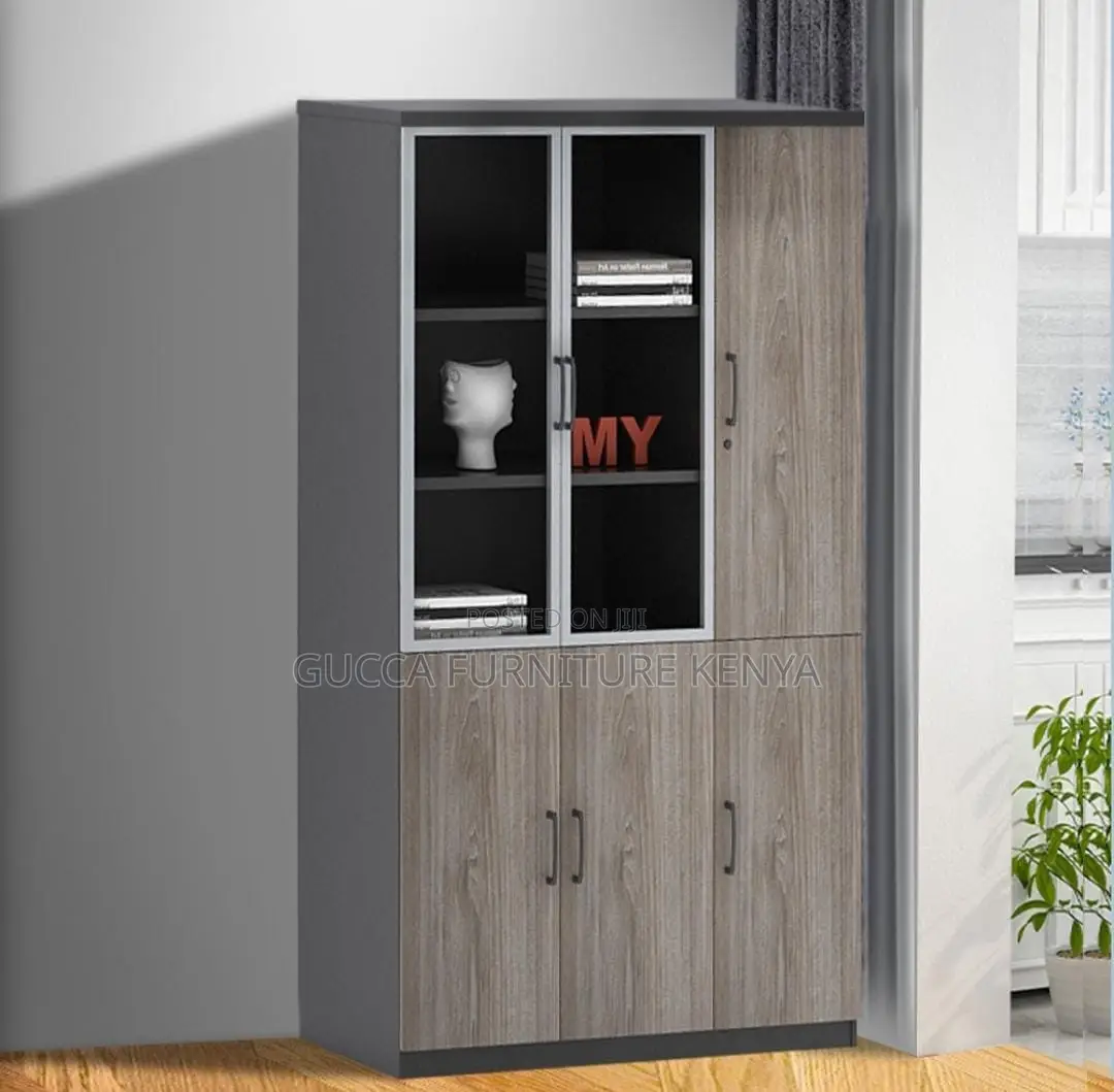 3-door's Wooden Office Filling Cabinet-glass Front