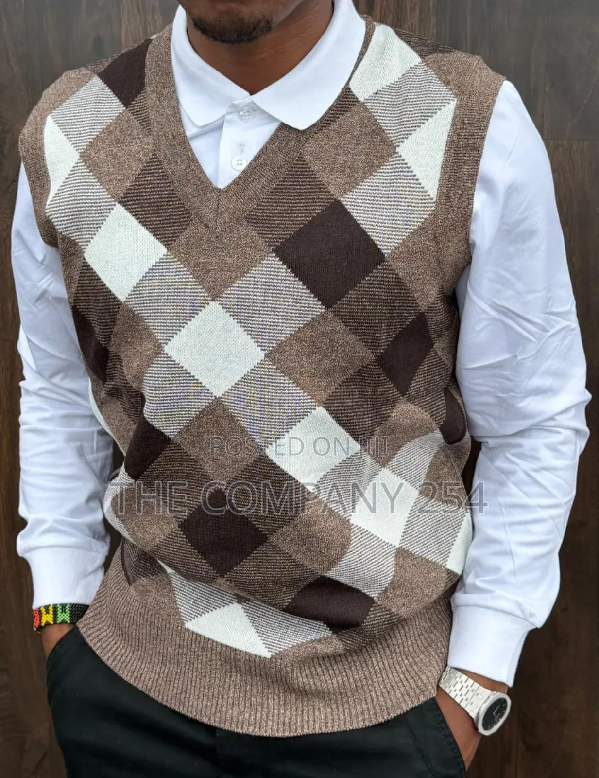 Quality Casual Checking Men Wind Braier v Neck Sweater