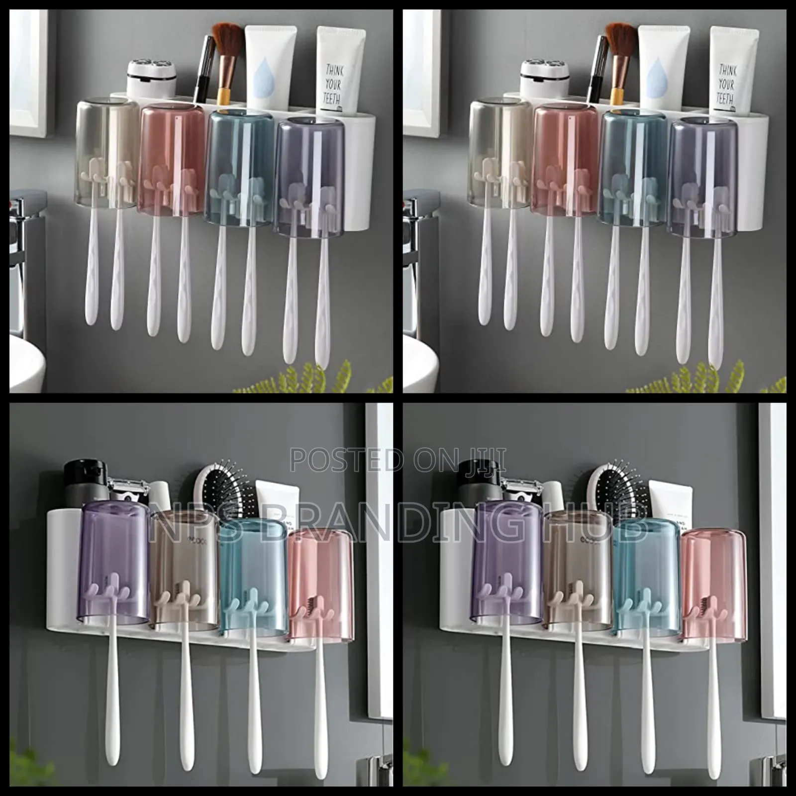 Cute Toothbrush Holder Set With 4 Clear Glasses Chu