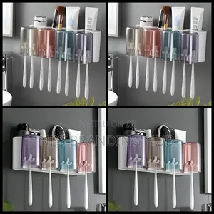Cute Toothbrush Holder Set With 4 Clear Glasses Chu