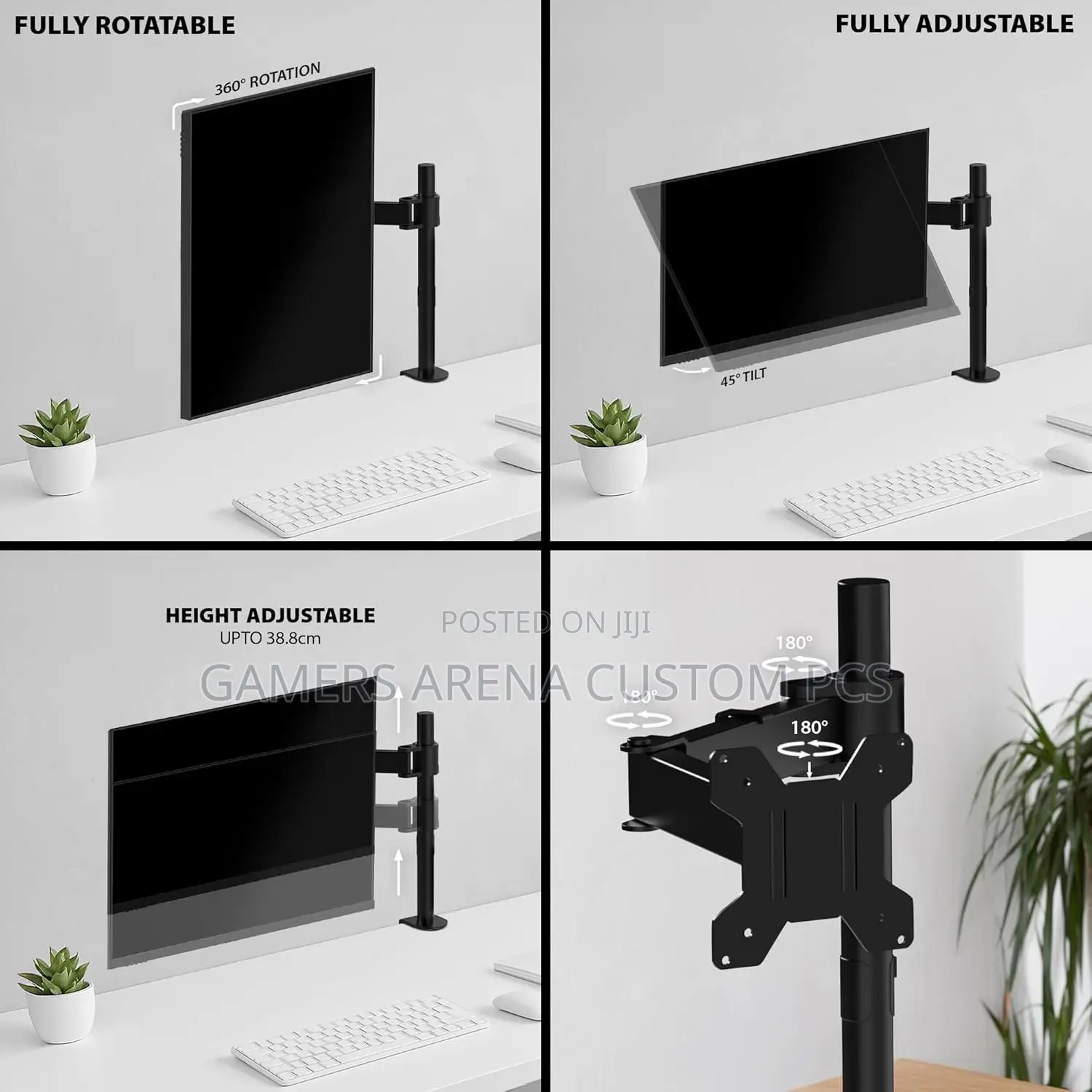 Zeno M621 Adjustable Single Monitor Arm Mount Desk Clamp 15'' to 32''