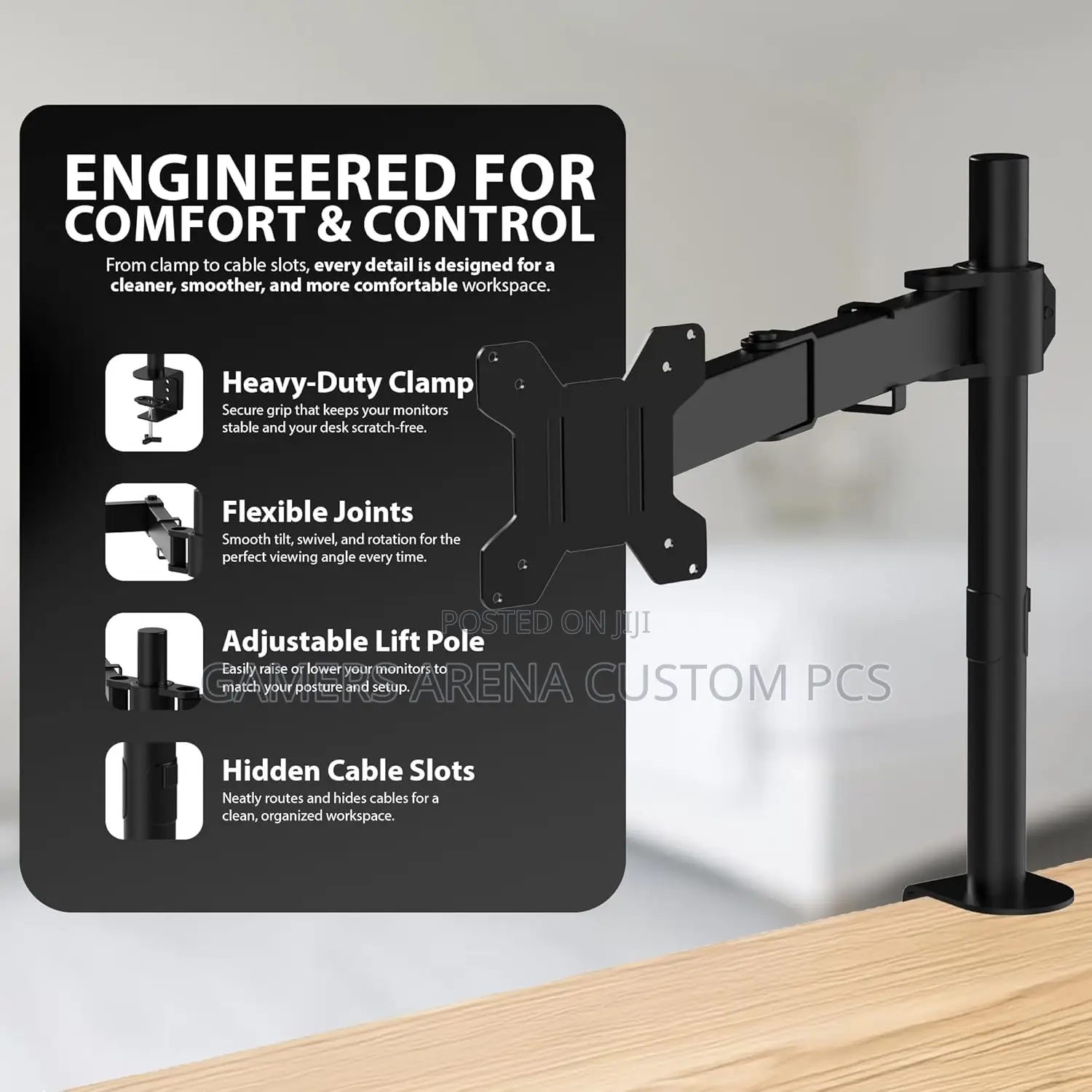 Zeno M621 Adjustable Single Monitor Arm Mount Desk Clamp 15'' to 32''
