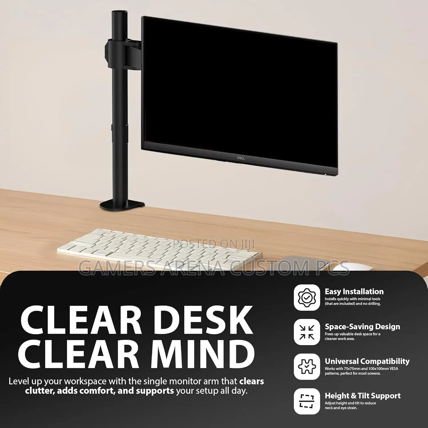 Zeno M621 Adjustable Single Monitor Arm Mount Desk Clamp 15'' to 32''