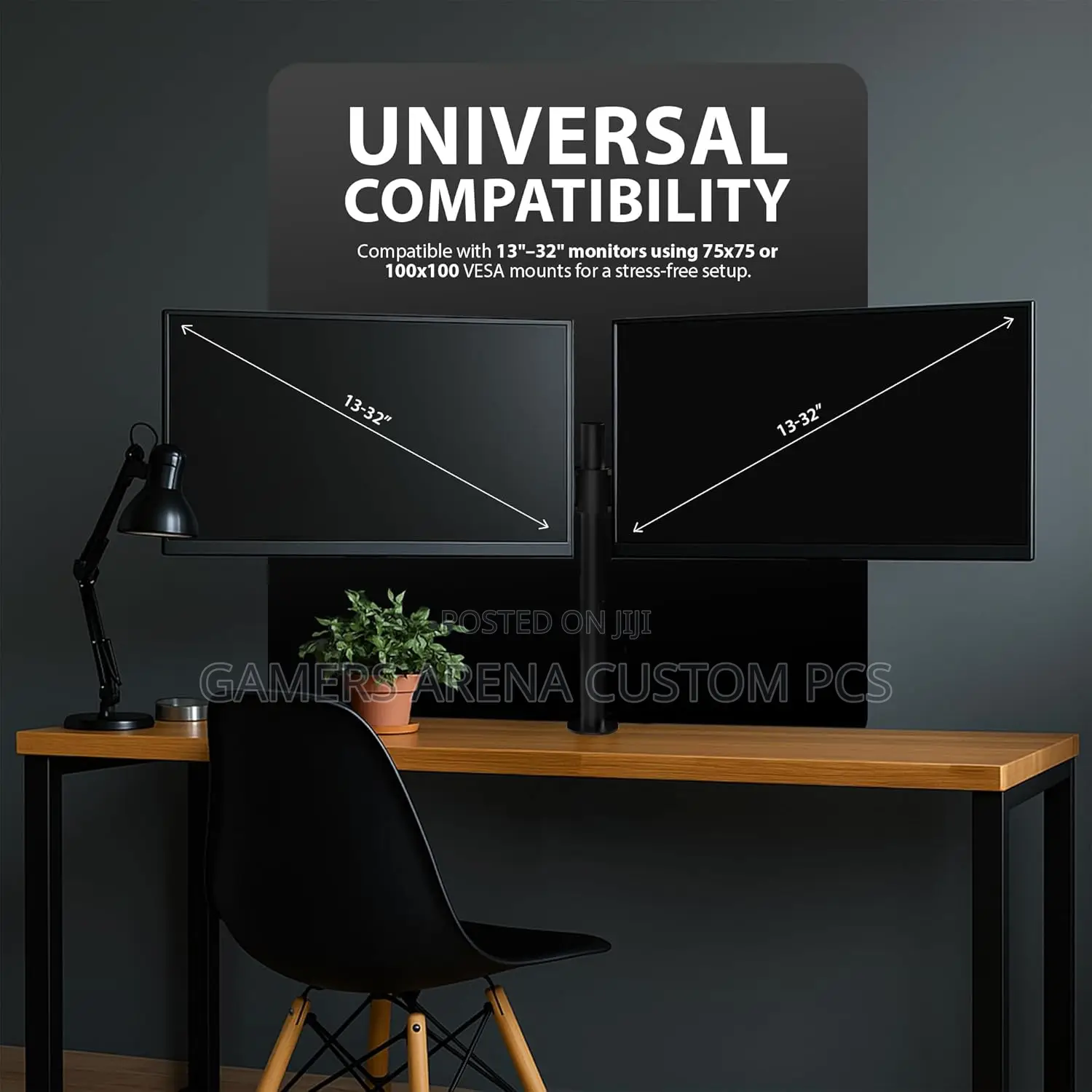 Zeno M622 Dual Monitor Arm Clamp Mount. Each Arm 13'' Up to 27 Inches