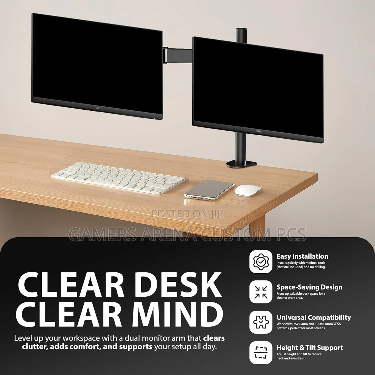 Zeno M622 Dual Monitor Arm Clamp Mount. Each Arm 13'' Up to 27 Inches