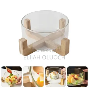 *🔴 Borosilicate Glass Salad Bowl*

✅Material: Glass With Wooden Base