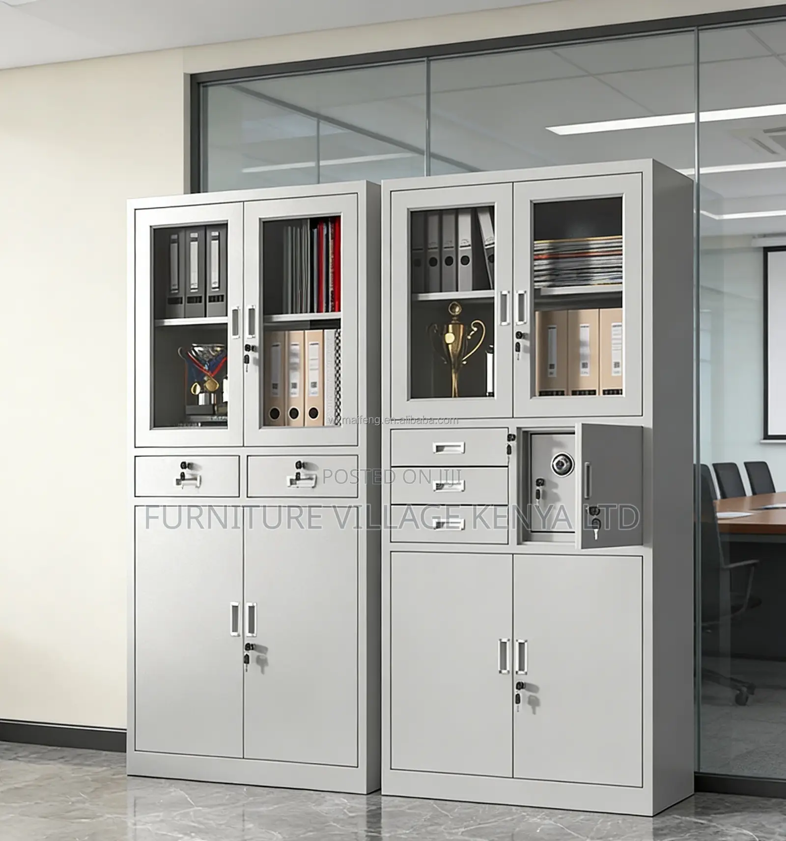 Office Cabinet; 2-door Metallic Office Cabinet With Safe