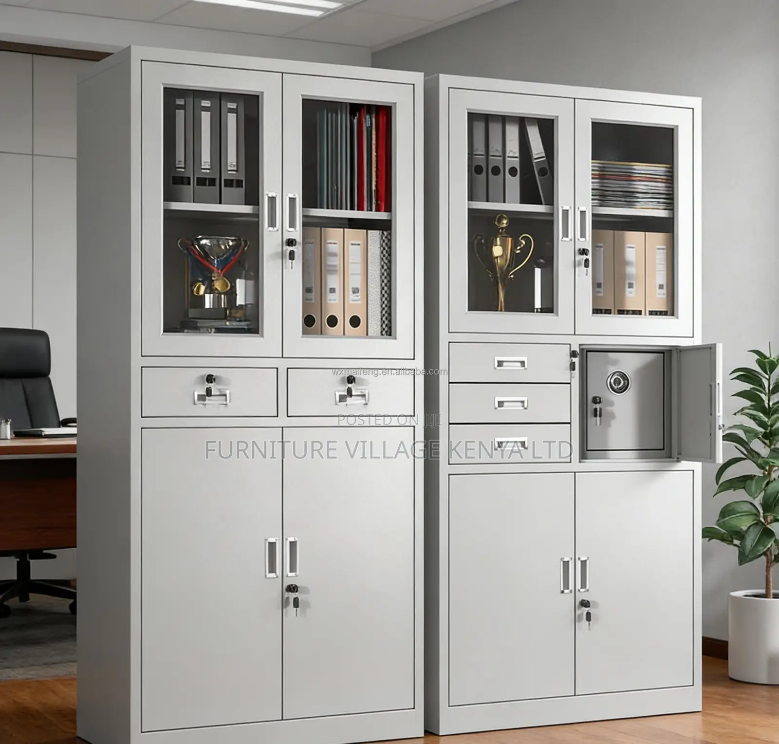 Office Cabinet; 2-door Metallic Office Cabinet With Safe