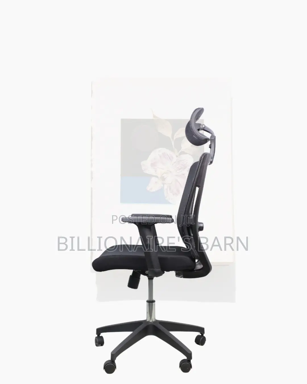 Black Mesh Office Chair Ergonomic Headrest With Nylon Base Office