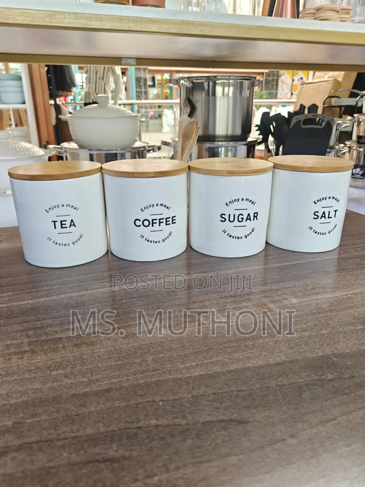 *4pcs Ceramic Canisters With Bamboo Lids