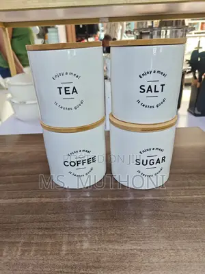 *4pcs Ceramic Canisters With Bamboo Lids