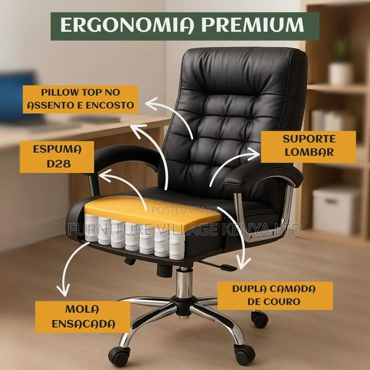 Office Chair; High Back Executive Leather Office Seat