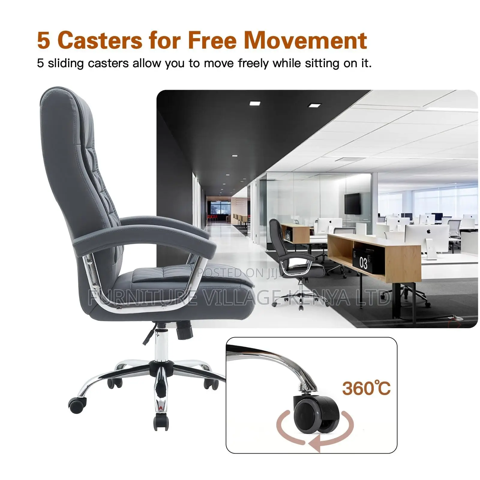 Office Chair; High Back Executive Leather Office Seat