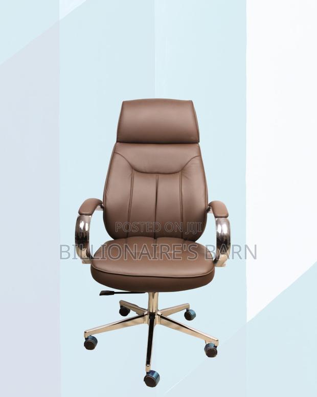 Brown Executive Leather Office Chair High Back Chrome Base Support