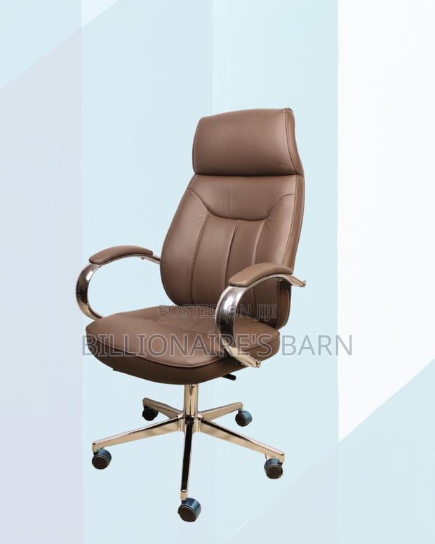 Brown Executive Leather Office Chair High Back Chrome Base Support - thumbnail 2