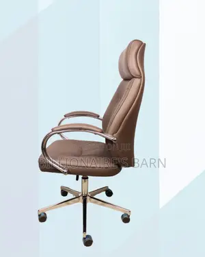 Brown Executive Leather Office Chair High Back Chrome Base Support