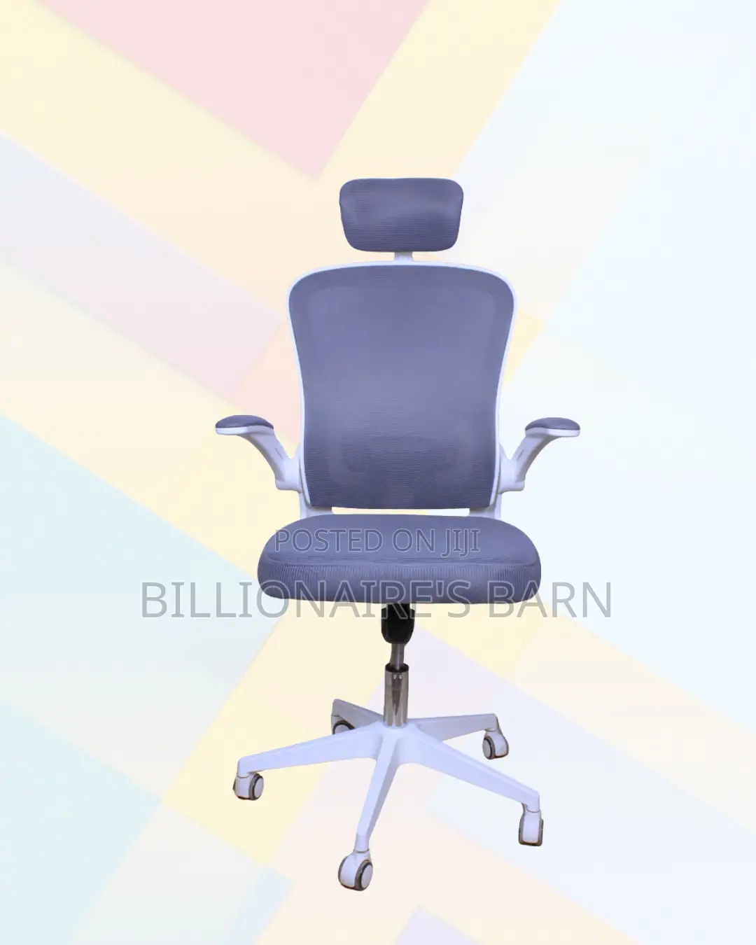 White Ergonomic Office Chair Flip Up Arms Adjustable Headrest Support