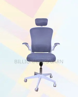 White Ergonomic Office Chair Flip Up Arms Adjustable Headrest Support