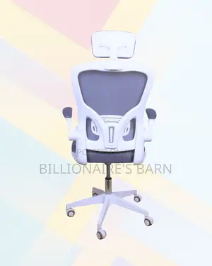 White Ergonomic Office Chair Flip Up Arms Adjustable Headrest Support