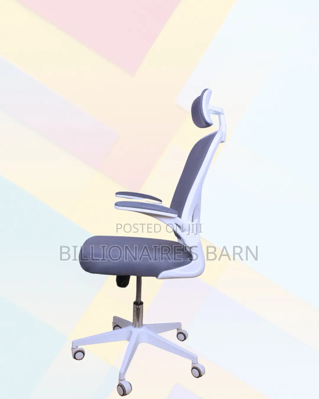 White Ergonomic Office Chair Flip Up Arms Adjustable Headrest Support