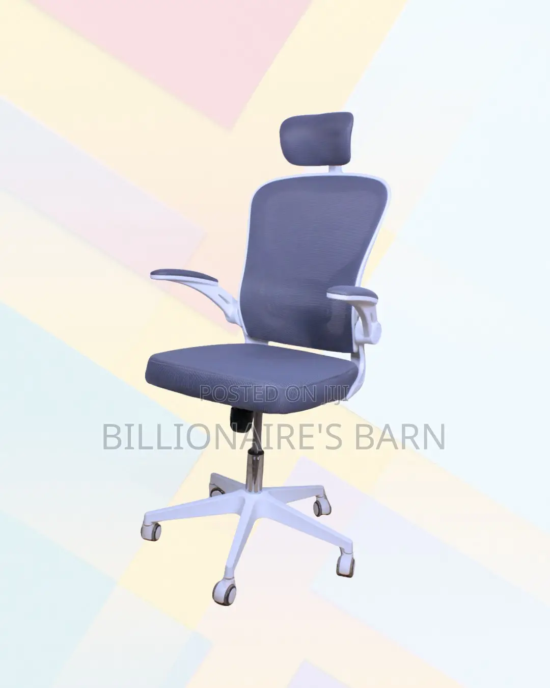 White Ergonomic Office Chair Flip Up Arms Adjustable Headrest Support