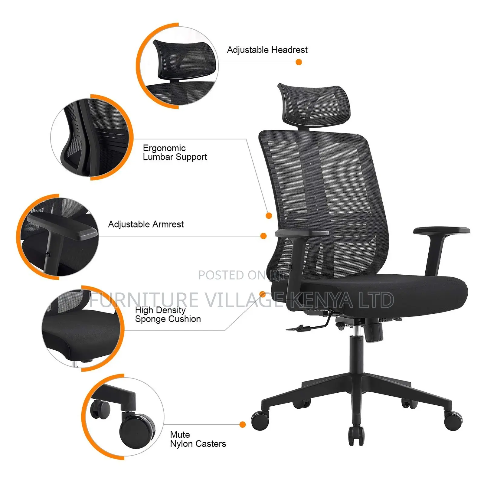 Office Chair; Ergonomic High Back Office Seat