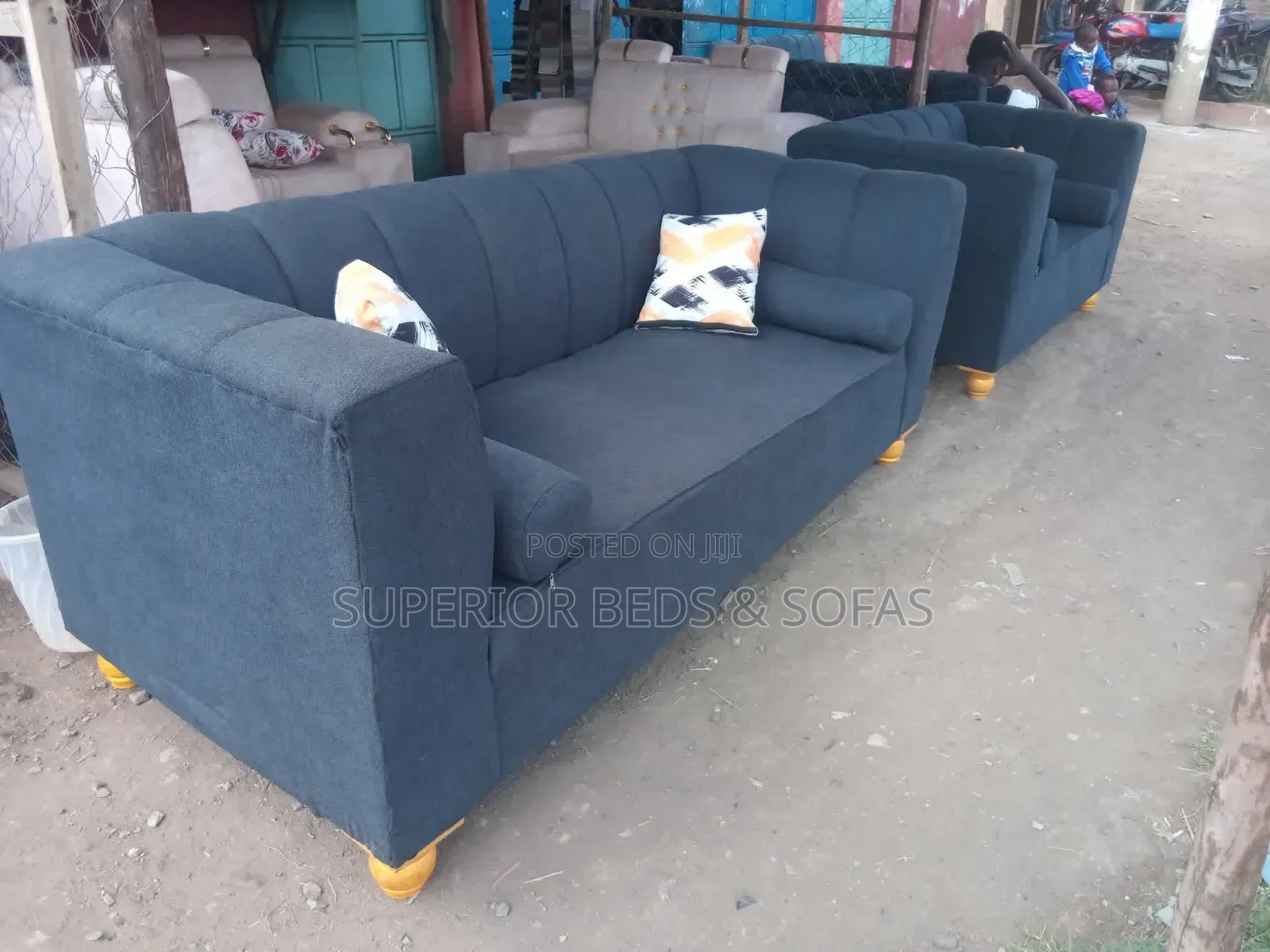 Dark Fabric 5 Seater Sofa (Set of 3 + 2)