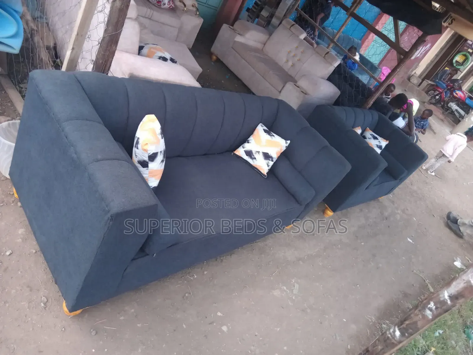 Dark Fabric 5 Seater Sofa (Set of 3 + 2)