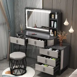 Office Cabinet; Modern Dressing Table With Led Mirror And Stool