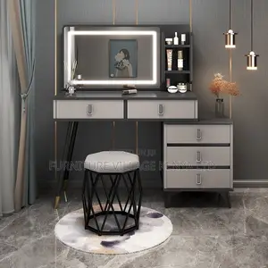 Office Cabinet; Modern Dressing Table With Led Mirror And Stool