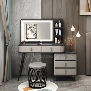 Office Cabinet; Modern Dressing Table With Led Mirror And Stool