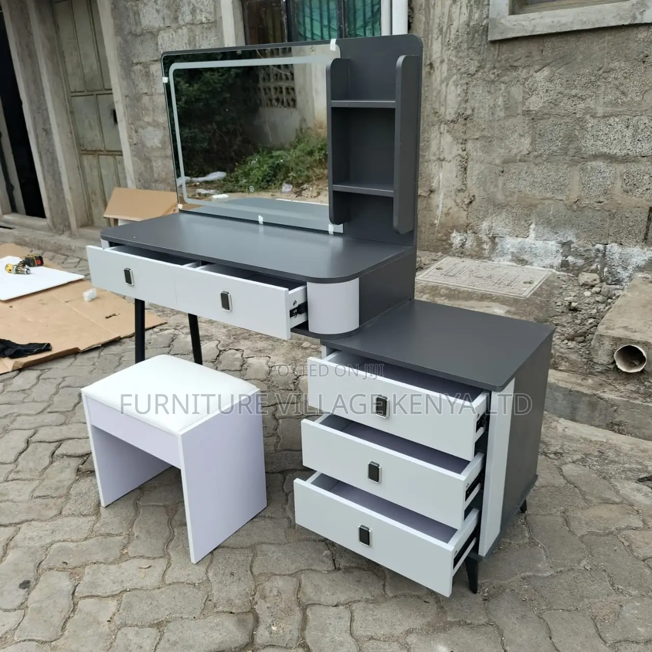 Office Cabinet; Modern Dressing Table With Led Mirror And Stool