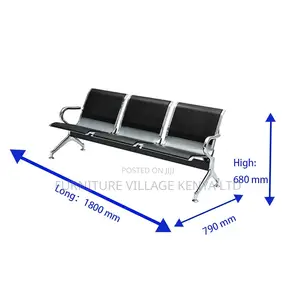 Waiting Bench; 3-link Padded Waiting Office Bench