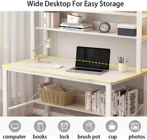 Office Desk : White Study Desk With Top Shelves