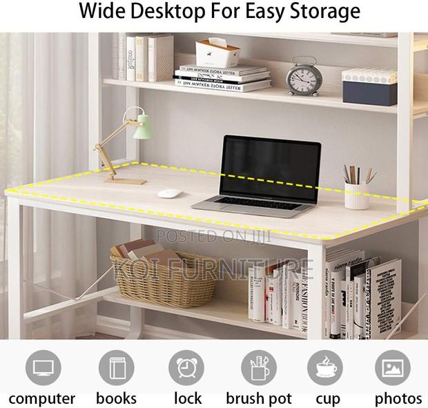 Office Desk : White Study Desk With Top Shelves - thumbnail 3
