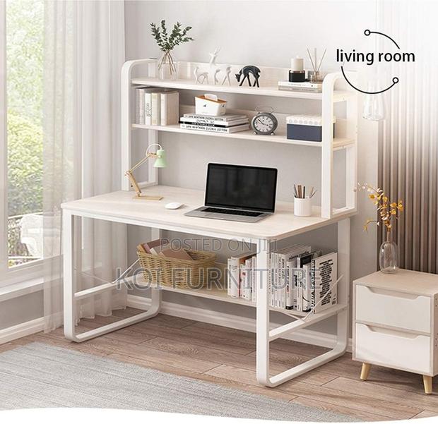Office Desk : White Study Desk With Top Shelves - thumbnail 4