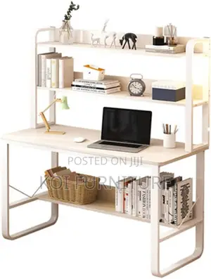 Office Desk : White Study Desk With Top Shelves