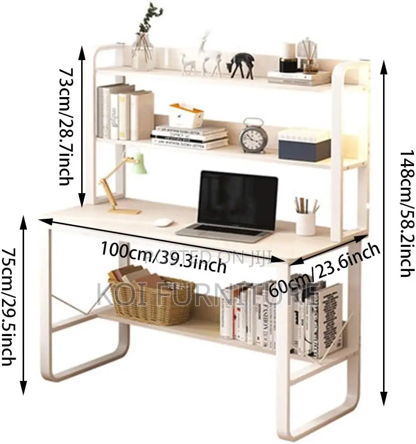 Office Desk : White Study Desk With Top Shelves