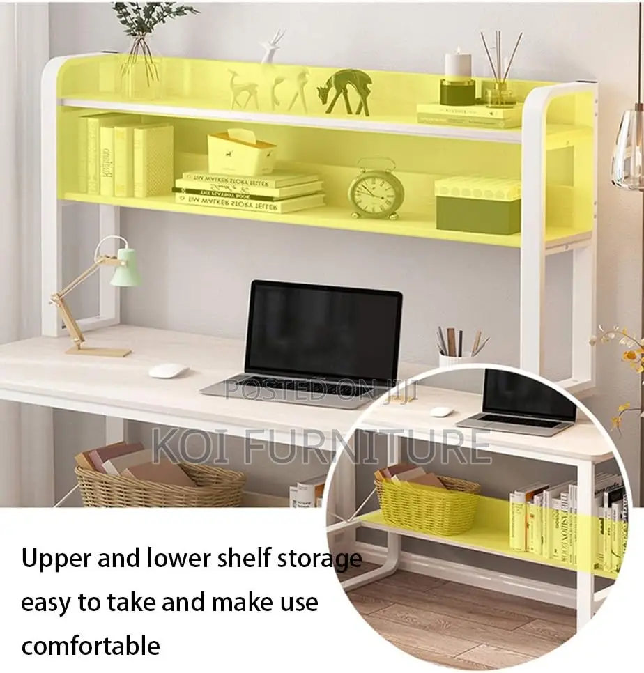 Office Desk : White Study Desk With Top Shelves